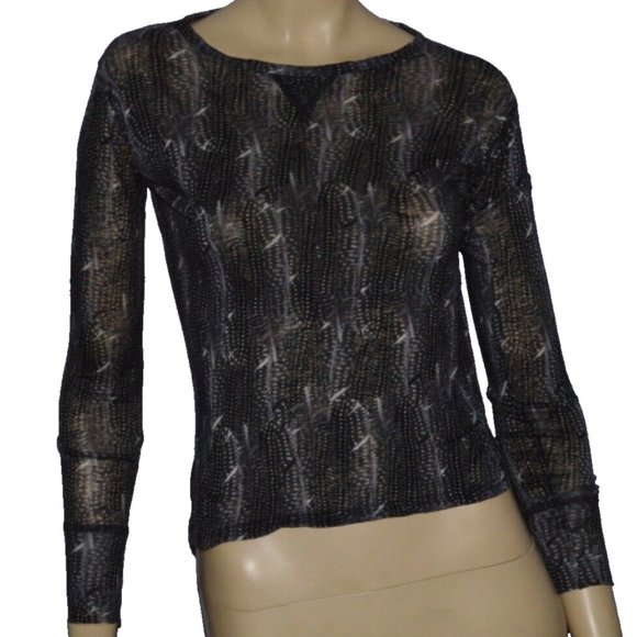 ISABEL MARANT POUR H&M SIZE YOUTH 10 12 WOMENS XS FEATHER PRINT BLOUSE TOP TEE - Picture 2 of 8